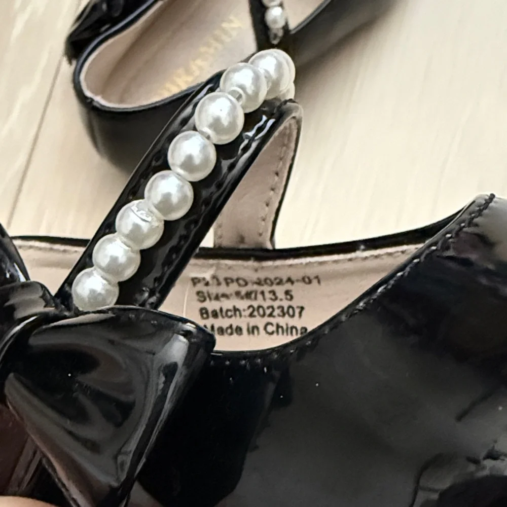 3/$10  Black Kids Dress Shoes with Pearl Accent - Picture 3 of 7